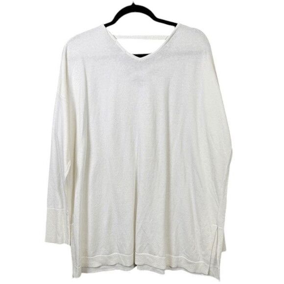 H by Halston Tunic Sweater Criss Cross Neckline Lightweight White Size Medium - Picture 5 of 11